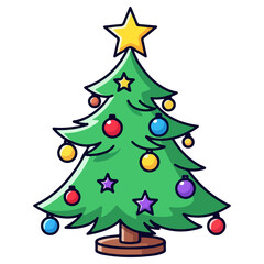 Christmas tree decorated with ornaments and star.