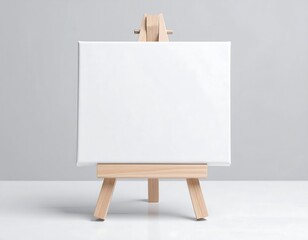 Empty white canvas on small wooden easel