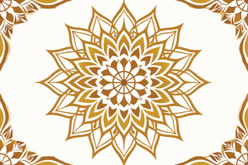 Golden mandala with decorative border on a white background intricate floral design vector illustration