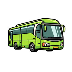 Flat Cartoon Vector Lime Green Travel Bus with Bold Black Outline
