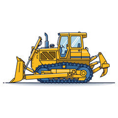 Fototapeta premium Detailed illustration of a yellow bulldozer on a construction site.