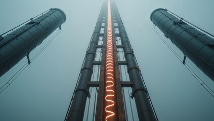 Industrial Chimney Towers with Fog and Illumination