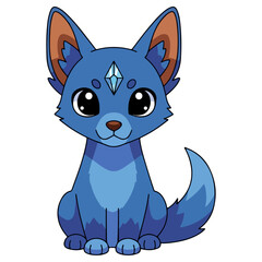 Cute blue fantasy wolf cub with a crystal gem on its forehead.