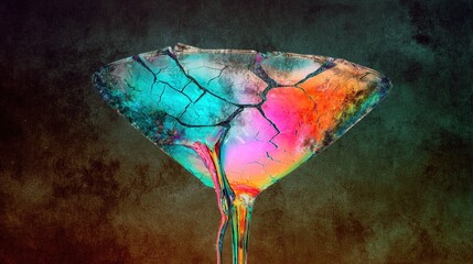 draining. An abstract visualization of a vibrant colorful cocktail glass slowly cracking and draining of its color against a dark background. bar promotions.