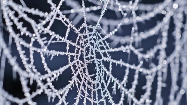 Frosted spider web with intricate details