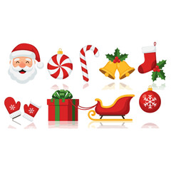Set of Colorful Christmas Holiday Icons on White Background.