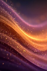 Fototapeta premium Abstract waves of shimmering light in vibrant hues of purple and orange, creating a mesmerizing visual effect with sparkling particles and flowing textures. Utpanna Ekadashi, Diwali