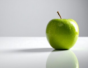 Single green apple on white surface