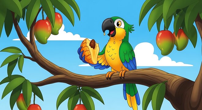 Parrot eating mango. (1)