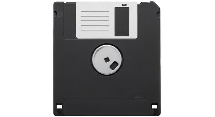 Isolated Retro 3.5 inch Floppy Disk magnetic media with a writable label for nostalgia