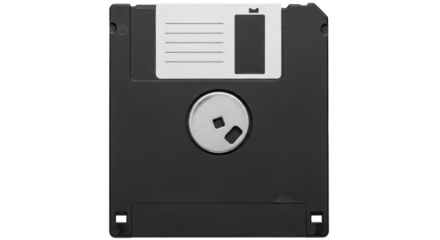 Isolated Retro 3.5 inch Floppy Disk magnetic media with a writable label for nostalgia