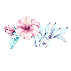 Summer vacation vibes with vibrant hibiscus flowers and tropical foliage for a refreshing beach getaway experience