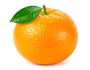 Single orange with green leaf