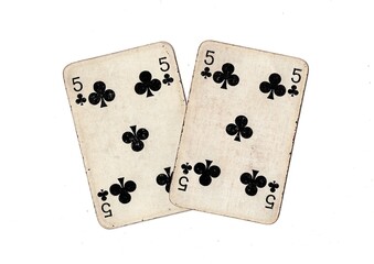 A pair of  identical vintage playing cards isolated on a white background.