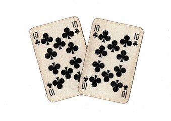 A pair of  identical vintage playing cards isolated on a white background.