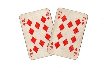 A pair of  identical vintage playing cards isolated on a white background.