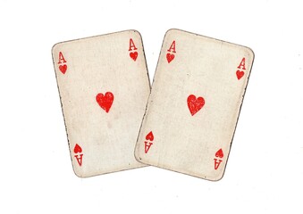 A pair of  identical vintage playing cards isolated on a white background.
