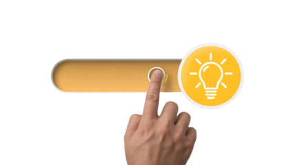 Innovator activating brilliant idea with slider interface concept
