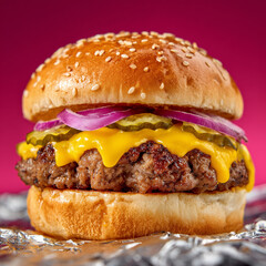 Juicy cheeseburger with melted cheddar