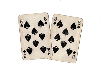 A pair of  identical vintage playing cards isolated on a white background.