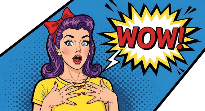 Woman Expressing Amazement in Pop Art Style. - Powered by Adobe