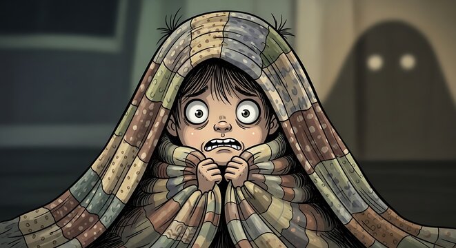 Scared Child under Blanket.