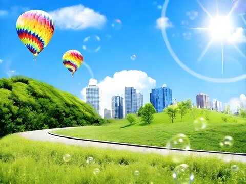 Frutiger aero city landscape 