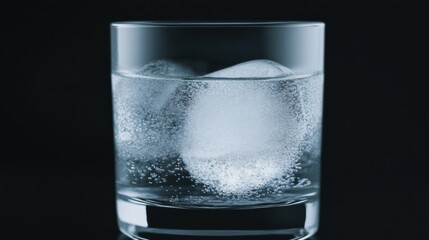 A refreshing glass of water filled with ice cubes is shown, perfect for quenching thirst, representing simplicity and clarity in nature's design, ideal for cooling off.