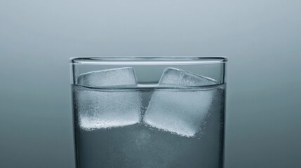 This captivating image features chilled water in a clear glass with ice cubes, ideal for conveying refreshment and simplicity in hydration, perfect for hot days or relaxation.