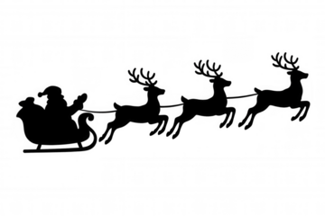 Santa claus riding sleigh with flying reindeer, bringing gifts and spreading christmas spirit, transparent background