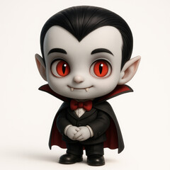 A cute vampire boy character. Adorable 3D cartoon illustration of Dracula for Halloween, isolated on a white background.