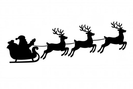 Santa claus riding sleigh with flying reindeer, bringing gifts and spreading christmas spirit, transparent background