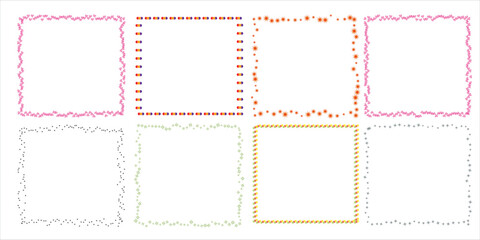 Colorful Square Vector Frame Collection with Decorative Hand Drawn Dotted and Zigzag Borders for Social Media
