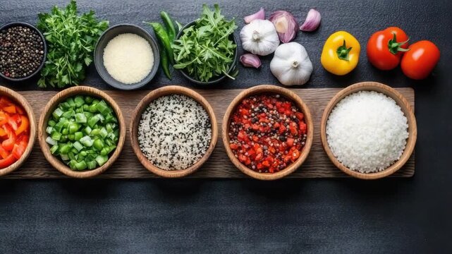 Colorful Fresh Vegetables, Herbs, and Spices in Wooden Bowls for Vibrant Culinary Display