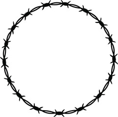 Barbed wire circle grunge border frame isolated on white graphic element vector