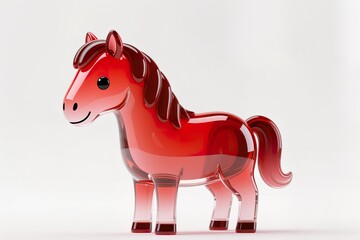a Gradient kawaii cute red horse with 3D glass effect, modern digital art, white base