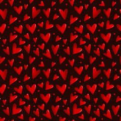 Seamless Red Hearts Pattern on Black Background – Romantic Valentine’s Day Texture