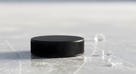Hockey puck waiting on the frozen rink
