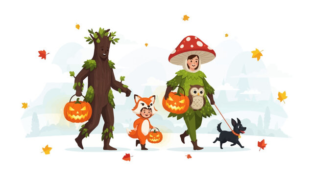 Halloween Parade in the Neighbourhood: Capture the spirit of community and celebration with this warm and inviting illustration of people dressed in whimsical costumes.
