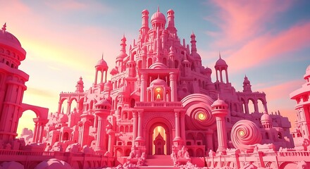 Pink Sandcastle Palace Majestic Fantasy Architecture.