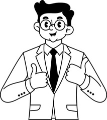 Successful businessman giving thumbs up in cartoon illustration style vector