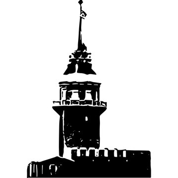 Vector image of Maiden's tower (kiz kulesi) in Istanbul black and white silhouette