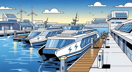 Fototapeta premium Electric Boats Docked.