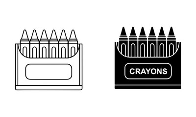 Vector art of box of crayons icon in outline and solid black