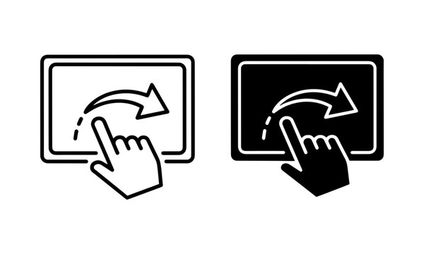 Vector of showing a hand swiping on a screenpad icon in outline and solid black