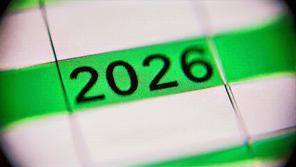 Spreadsheet Cell Highlighting 2026 in Green within White Grid Minimal Office Data Background