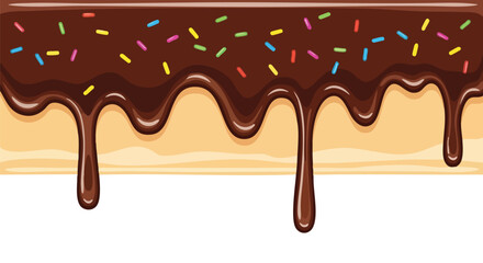 Mouthwatering chocolate glaze dripping down a cake with vibrant sprinkles, perfect for baking blogs, dessert promotions, and sweet treat designs