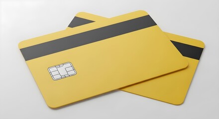 Two yellow credit cards with a black stripe and a chip on a white surface.