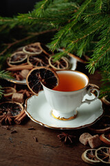 Christmas tea with spices and dried citrus slices.