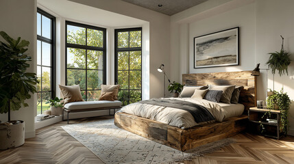 old industrial-style bedroom, made of wood